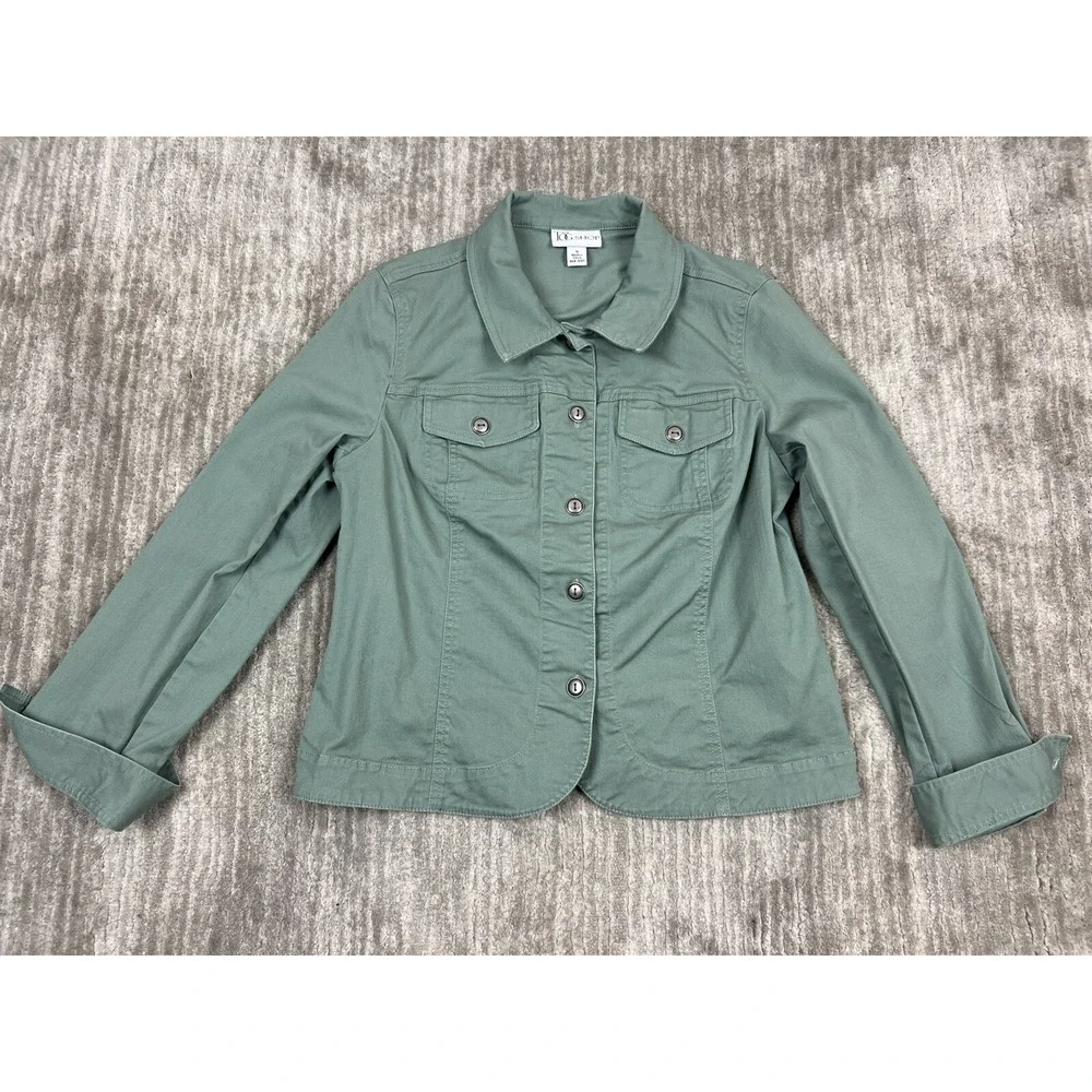 The Tog Shop Jacket Womens S Sage Green Button Front Cotton Stretch Utility Coat